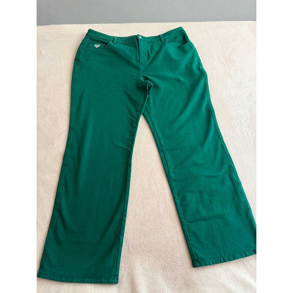 Quacker Factory Womens 18W Green DreamJeannes Straight Leg Heart Pants